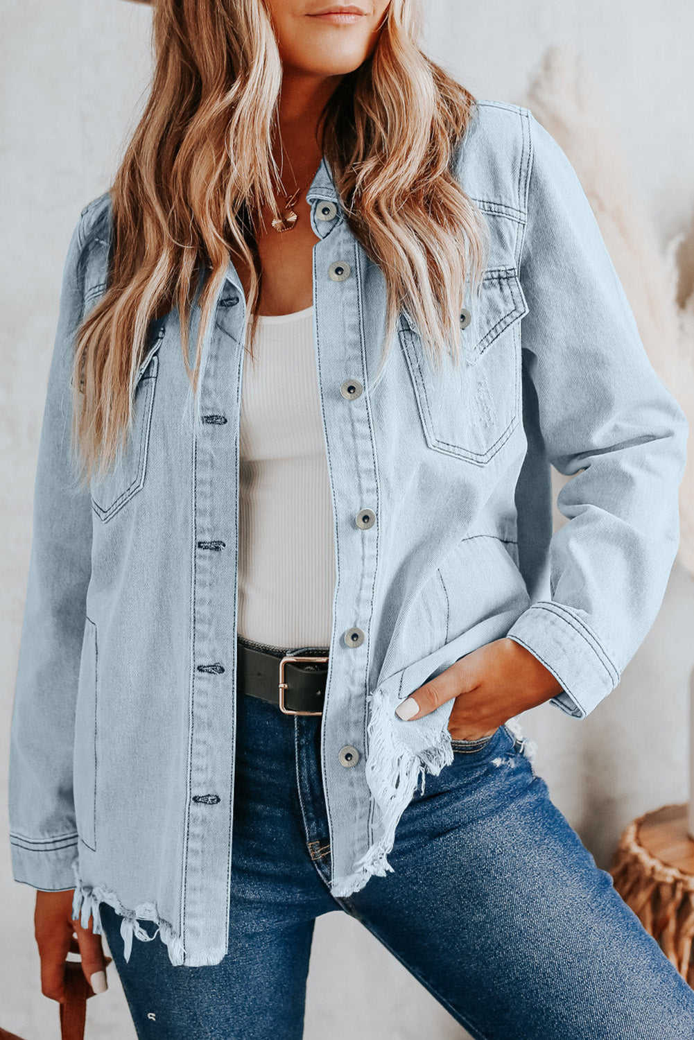 Sky Blue Flap Pocket Denim Jacket