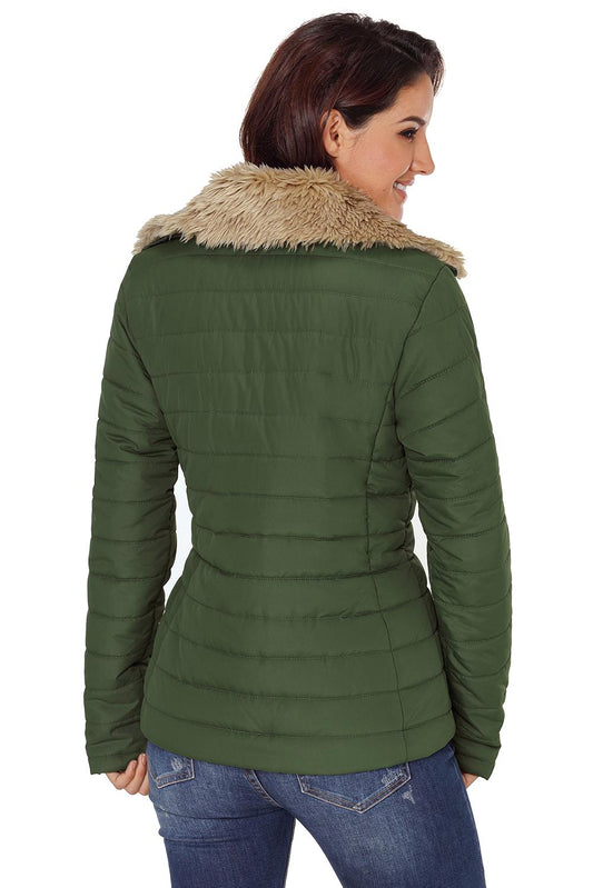 Camel Faux Fur Quilted Jacket (plus Size Available)