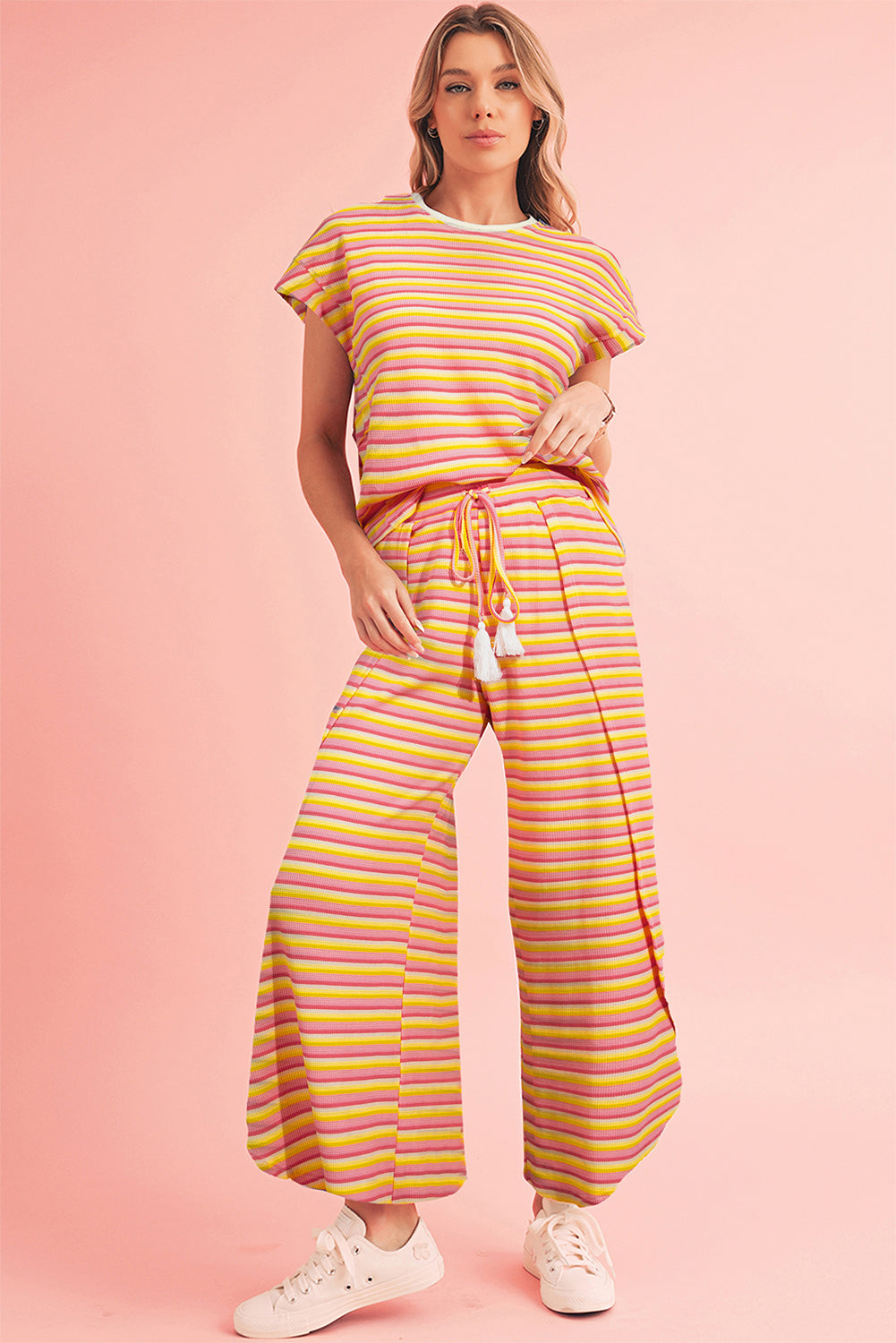 Striped Tassel Tee & Wide Leg Pants Set