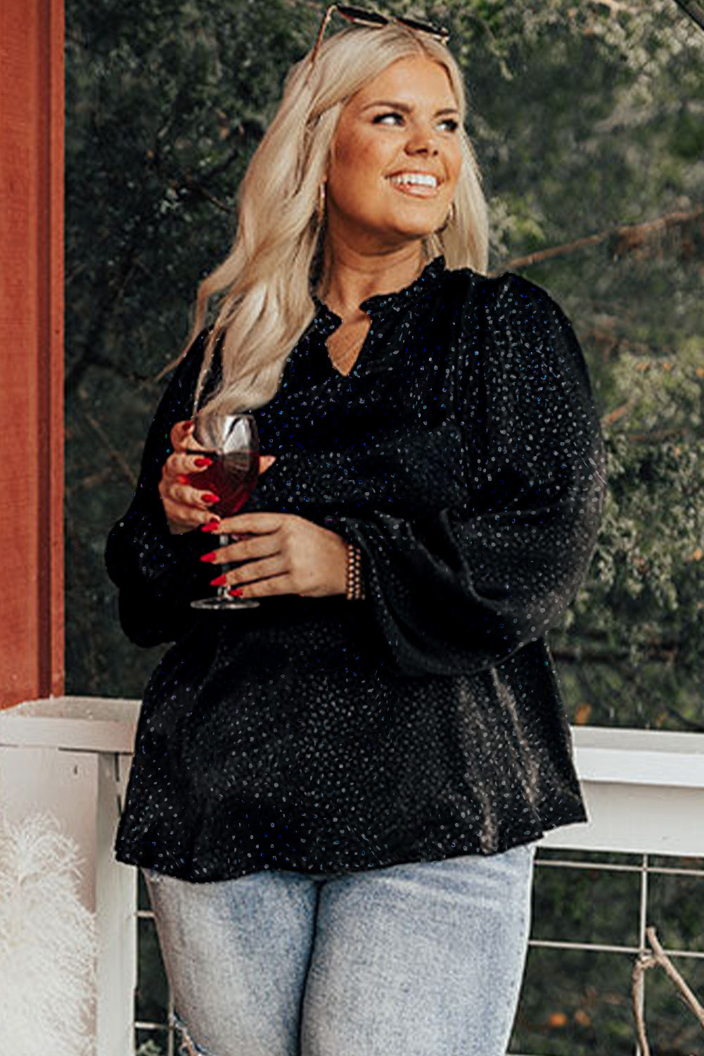 Black Plus Size Leopard Print V Neck Blouse