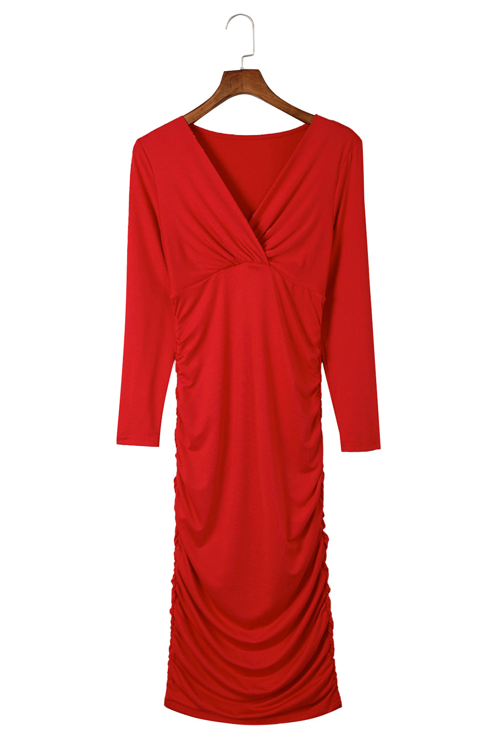 Fiery Red Wrap Ruched Bodycon Dress