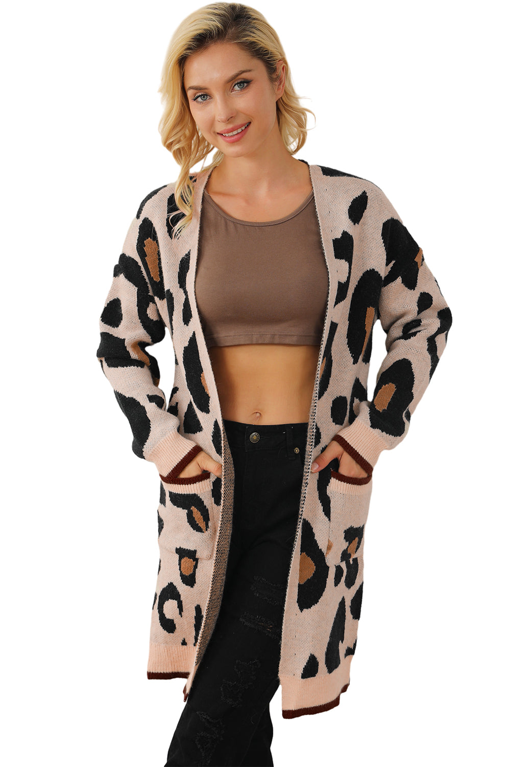 Oversized Leopard Print Open Midi Cardigan