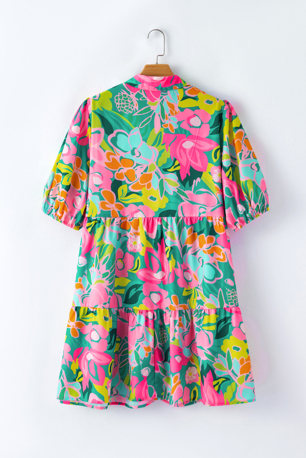 Plus Size Floral Print Tiered Shirt Dress