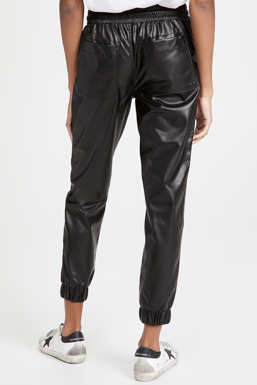 Black Faux Leather Look Drawstring Cropped Pants