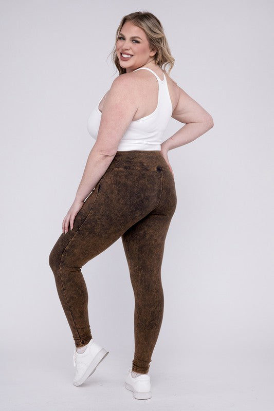 Plus Size Mineral Washed Wide Waistband Leggings