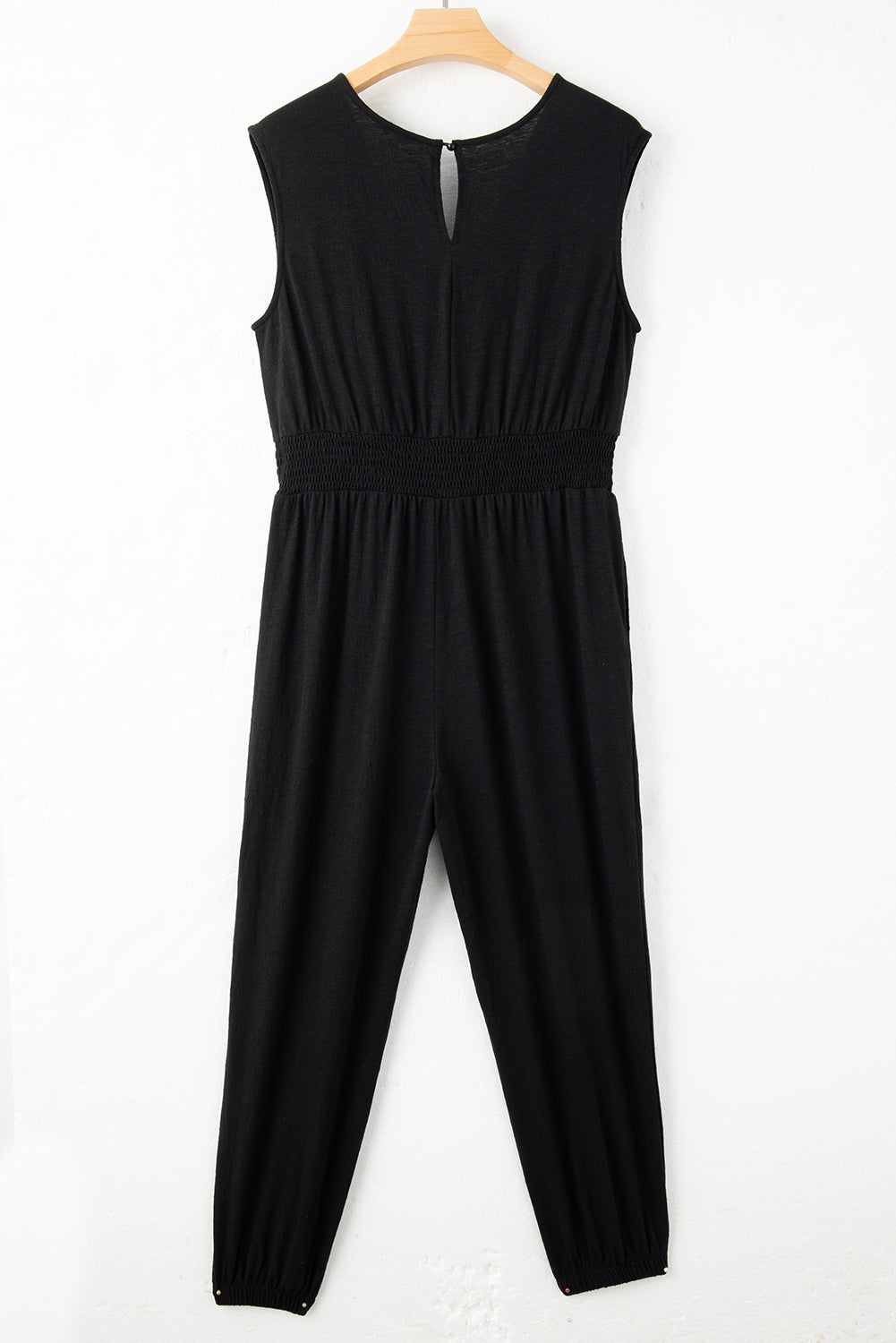 Black Plus Size Smocked V Neck Jumpsuit