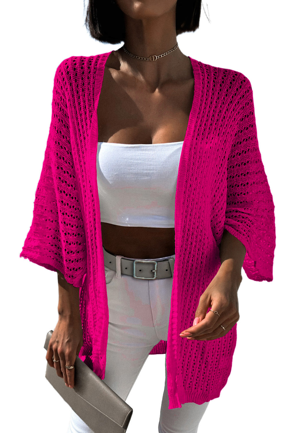 Casual Hollow-out Bracelet Sleeve Knit Cardigan