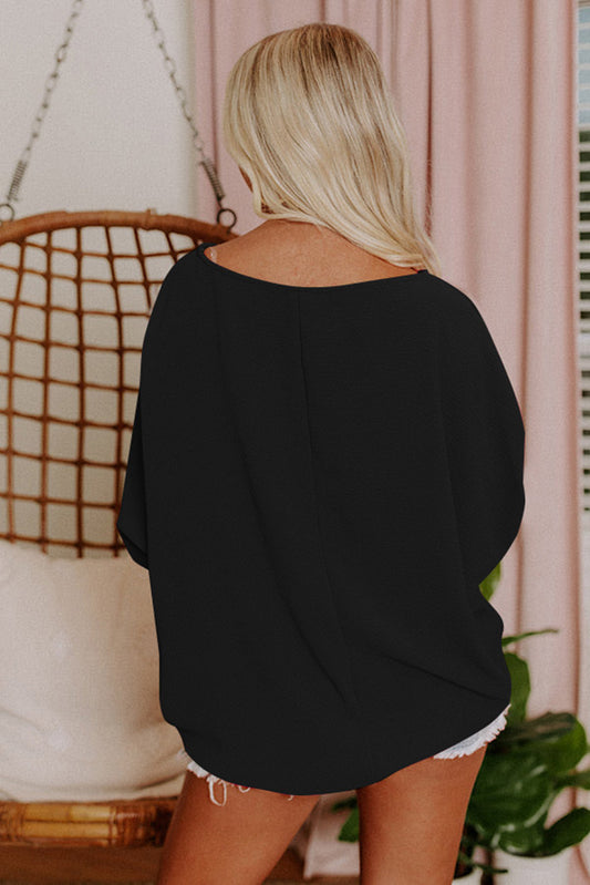 Black Batwing Sleeve Business Casual Blouse