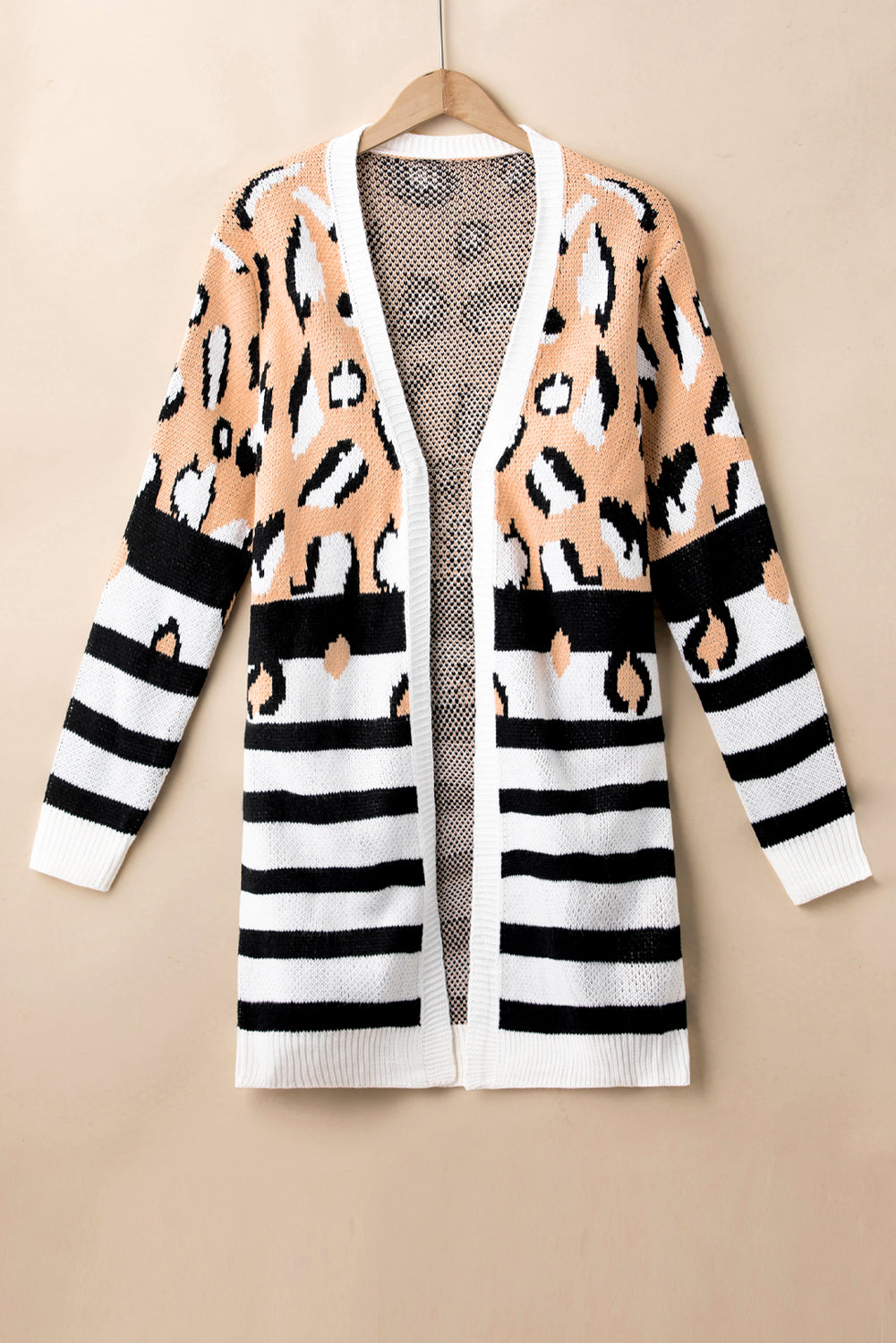 Brown Leopard Striped Mixed Print Cardigan