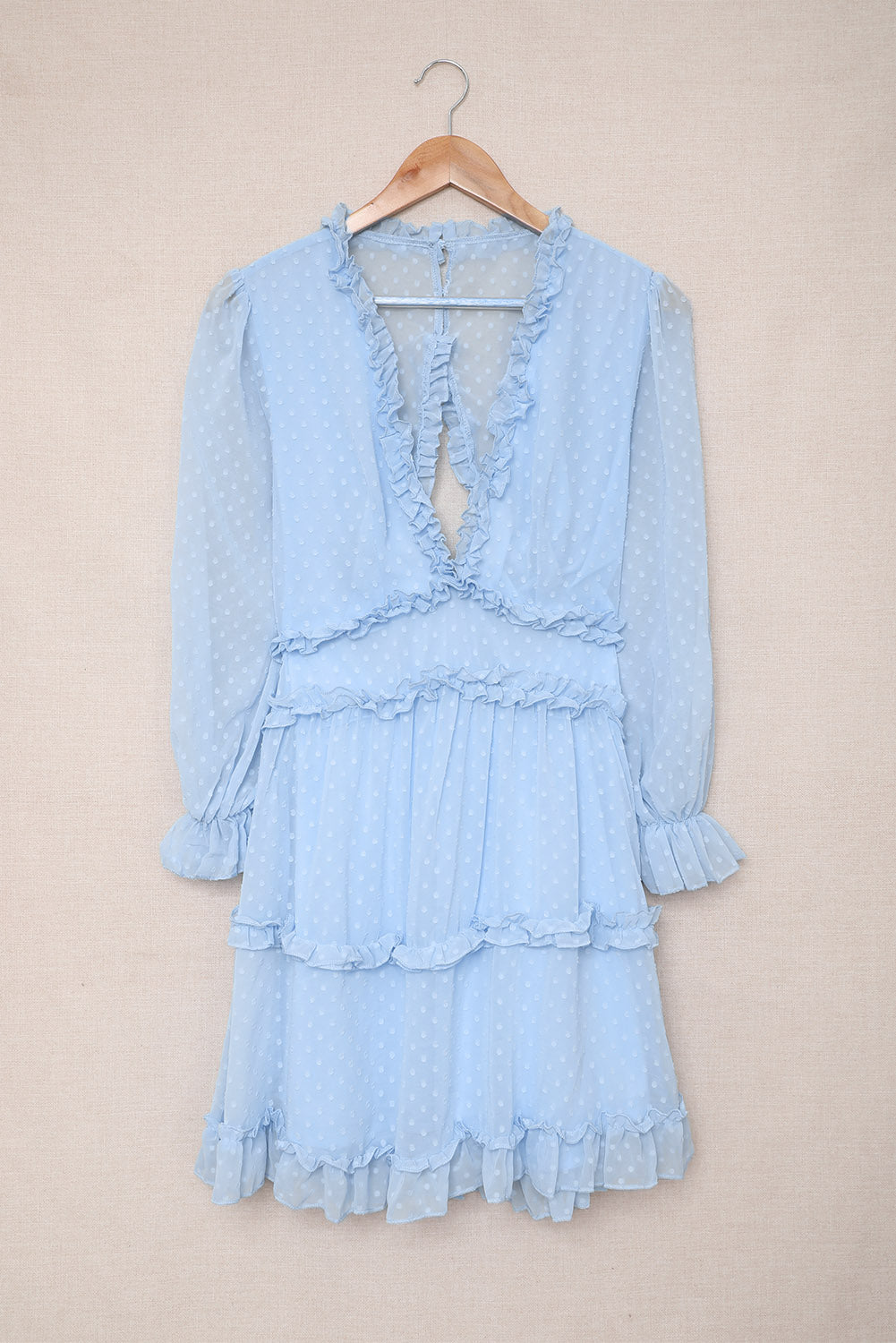 Sky Blue Layered Puff Sleeve Mini Dress