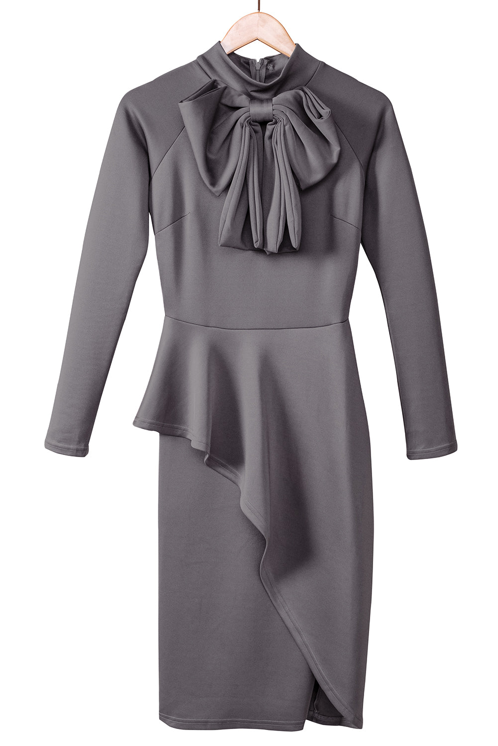 Modest Asymmetric Peplum Style Bow Dress