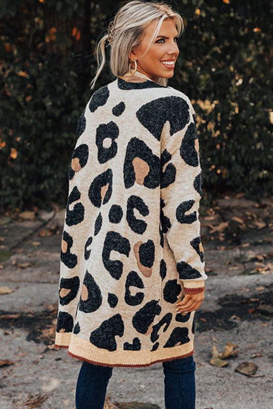 Oversized Leopard Print Open Midi Cardigan