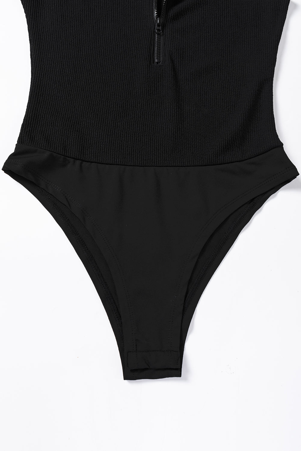 Black Zip Up Mock Neck Ribbed  Bodysuit