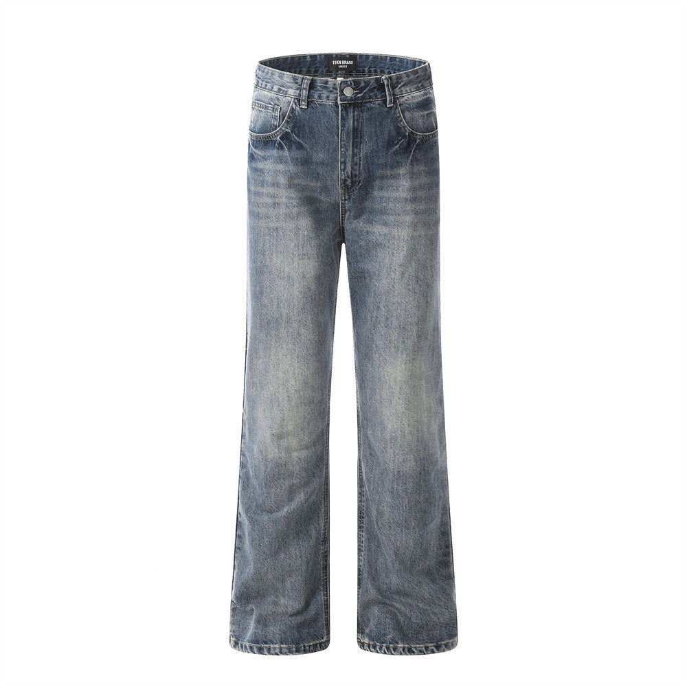 Men Retro Washed Worn Jeans