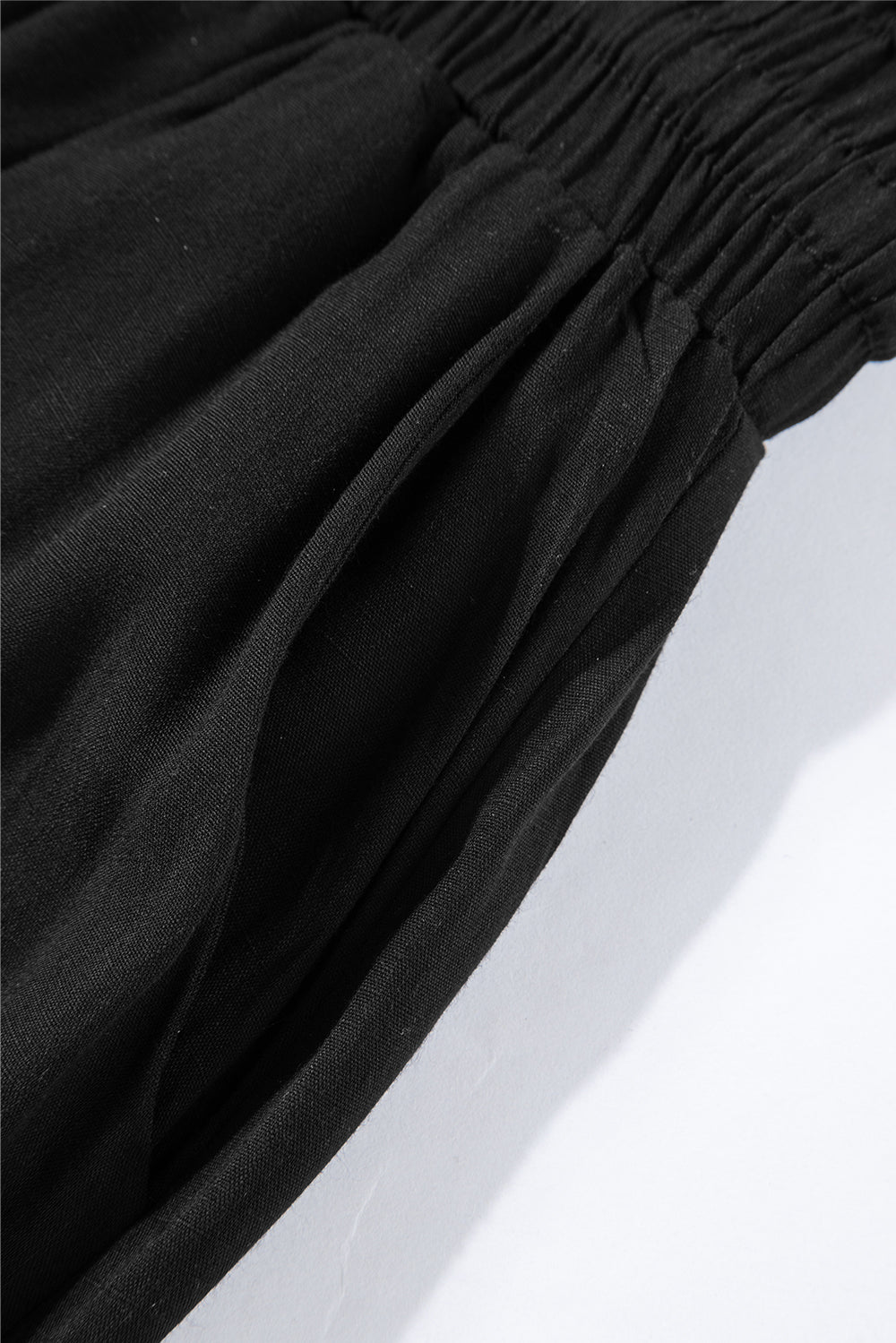 Black Drawstring High Waist Wide Leg Pants