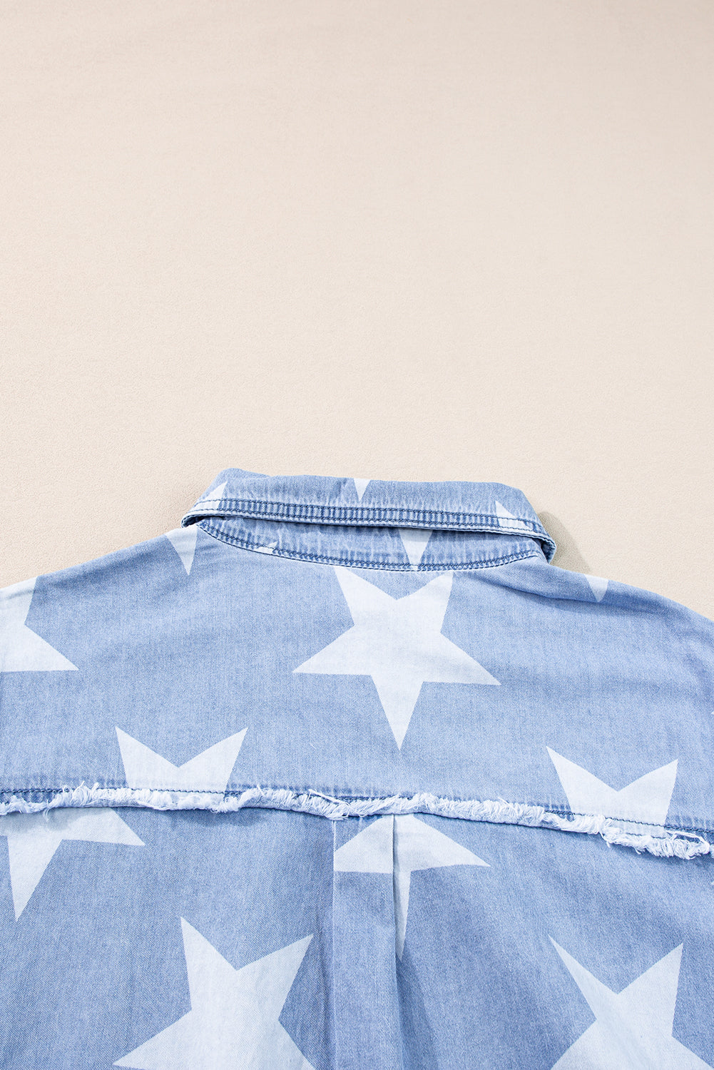 Sky Blue Stars Frayed Hem Denim Dress