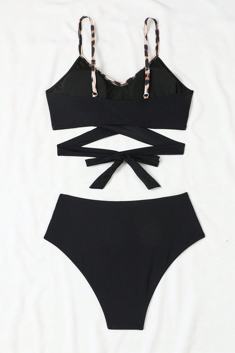 Black Leopard Criss Cross High Waisted Bikini Set