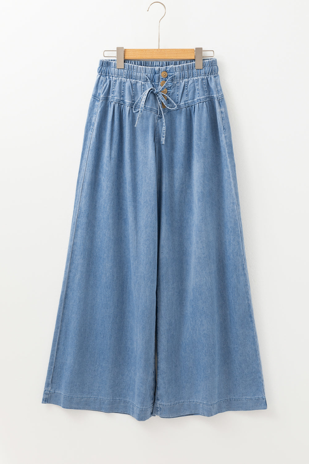 Dusk Blue Mineral Wash Button Fly Waist Wide Leg Jeans