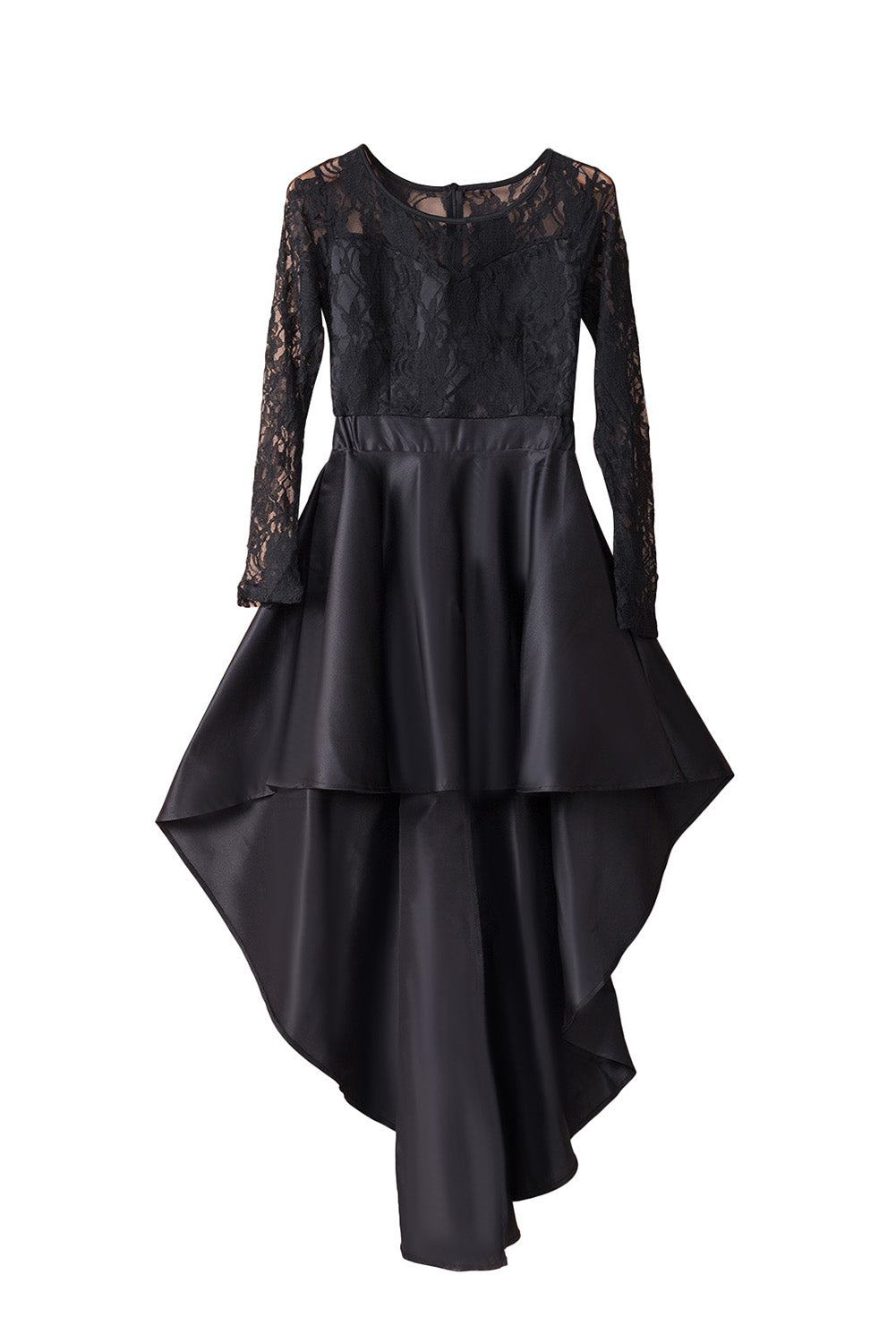 Black Long Sleeve Lace High Satin Dress