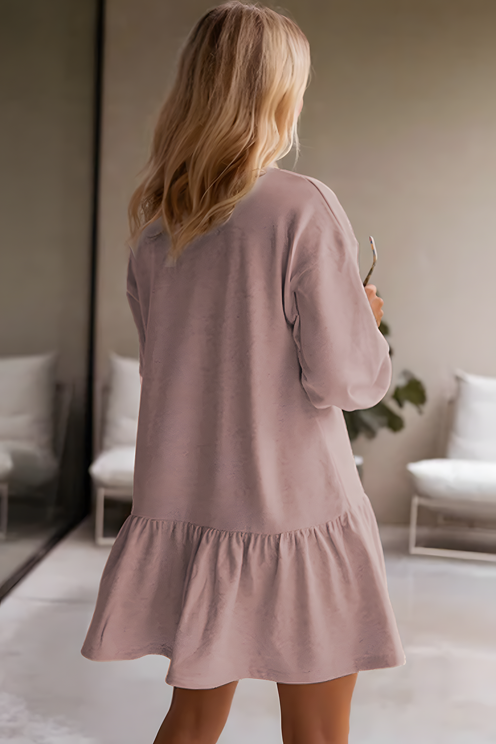 Dusty Pink Puff Sleeve Mini Dress