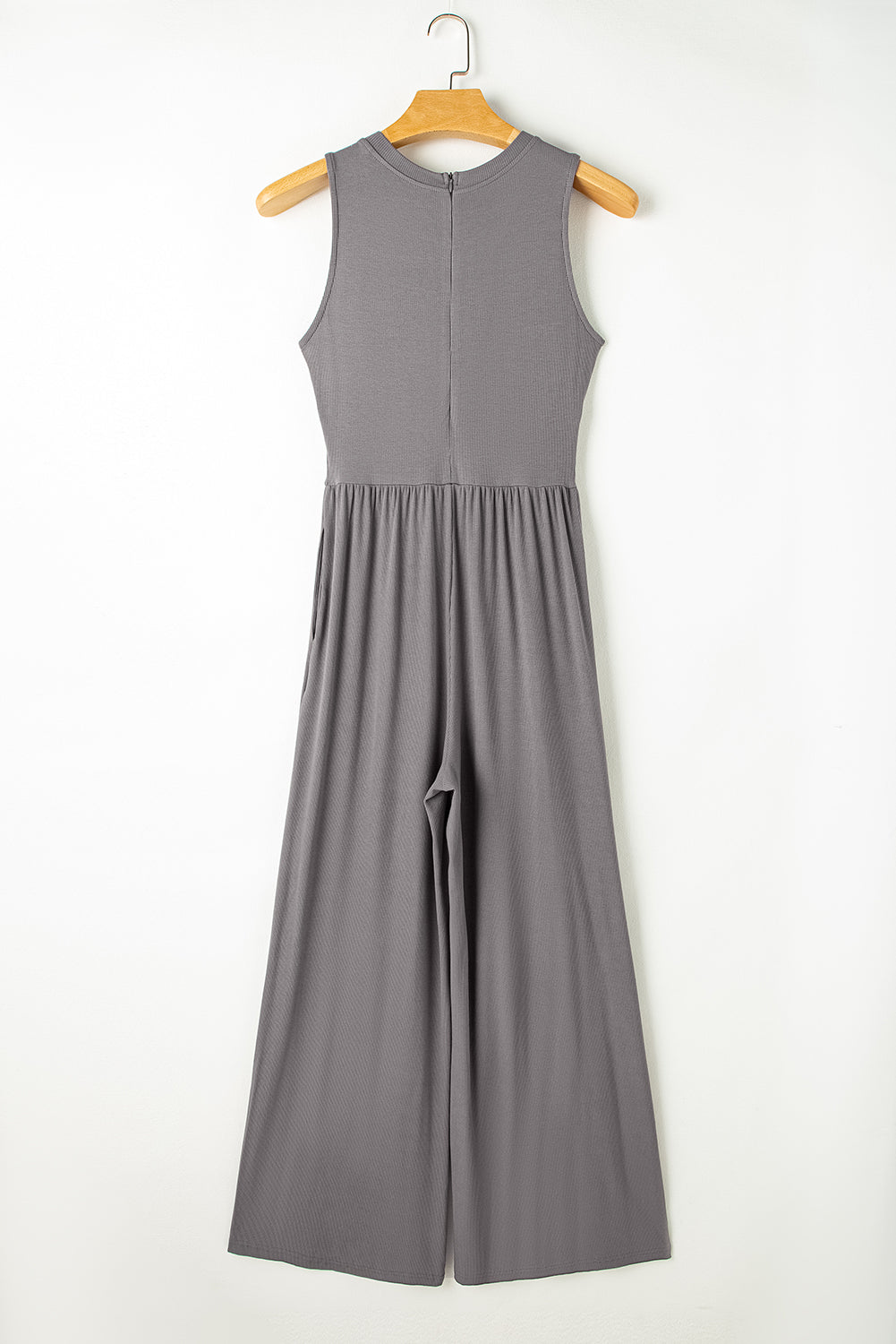 Grey Cinched Waist Sleeveless Wide Leg Jumpsuit