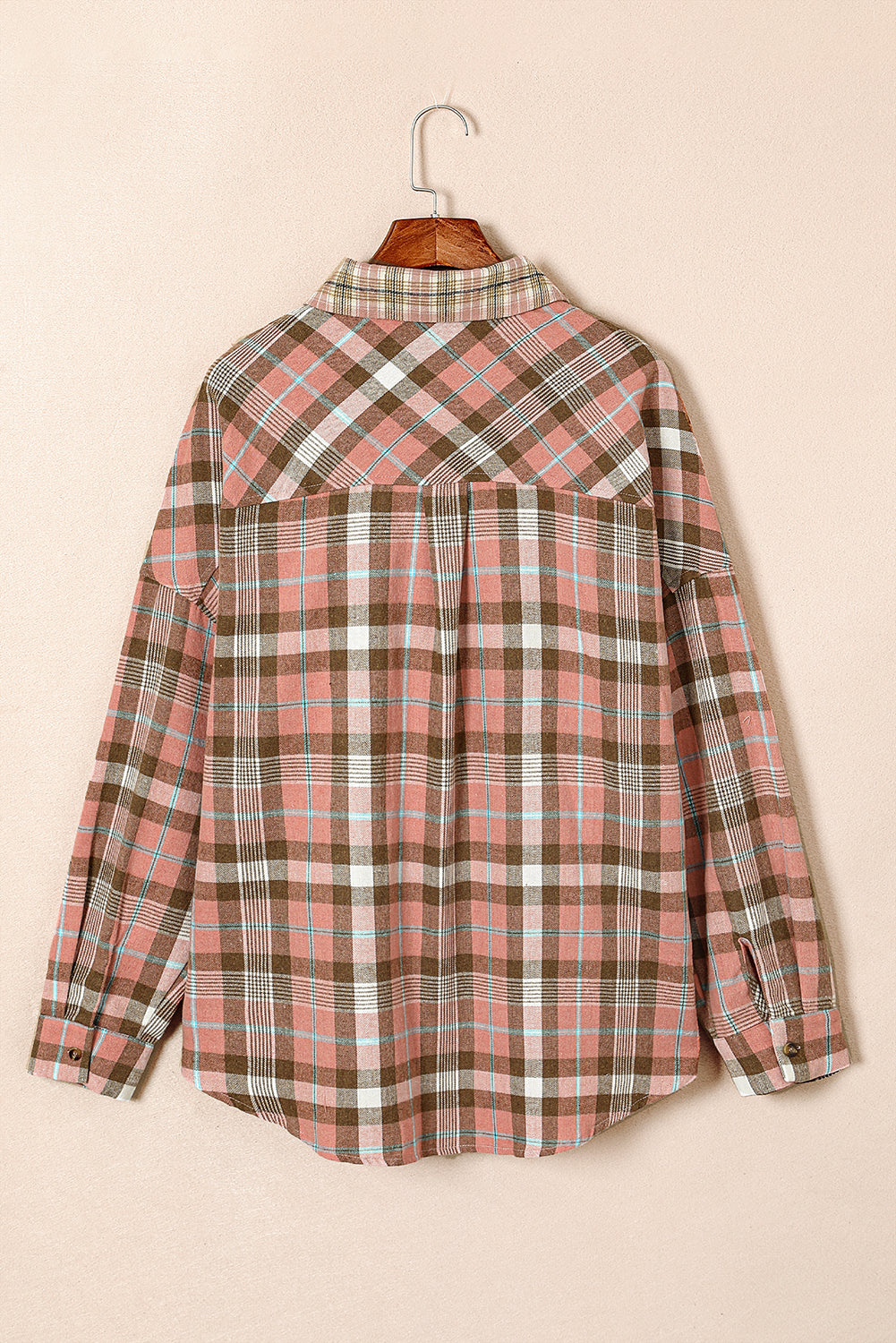 Plus Size Color Block Plaid Long Sleeve Shirt