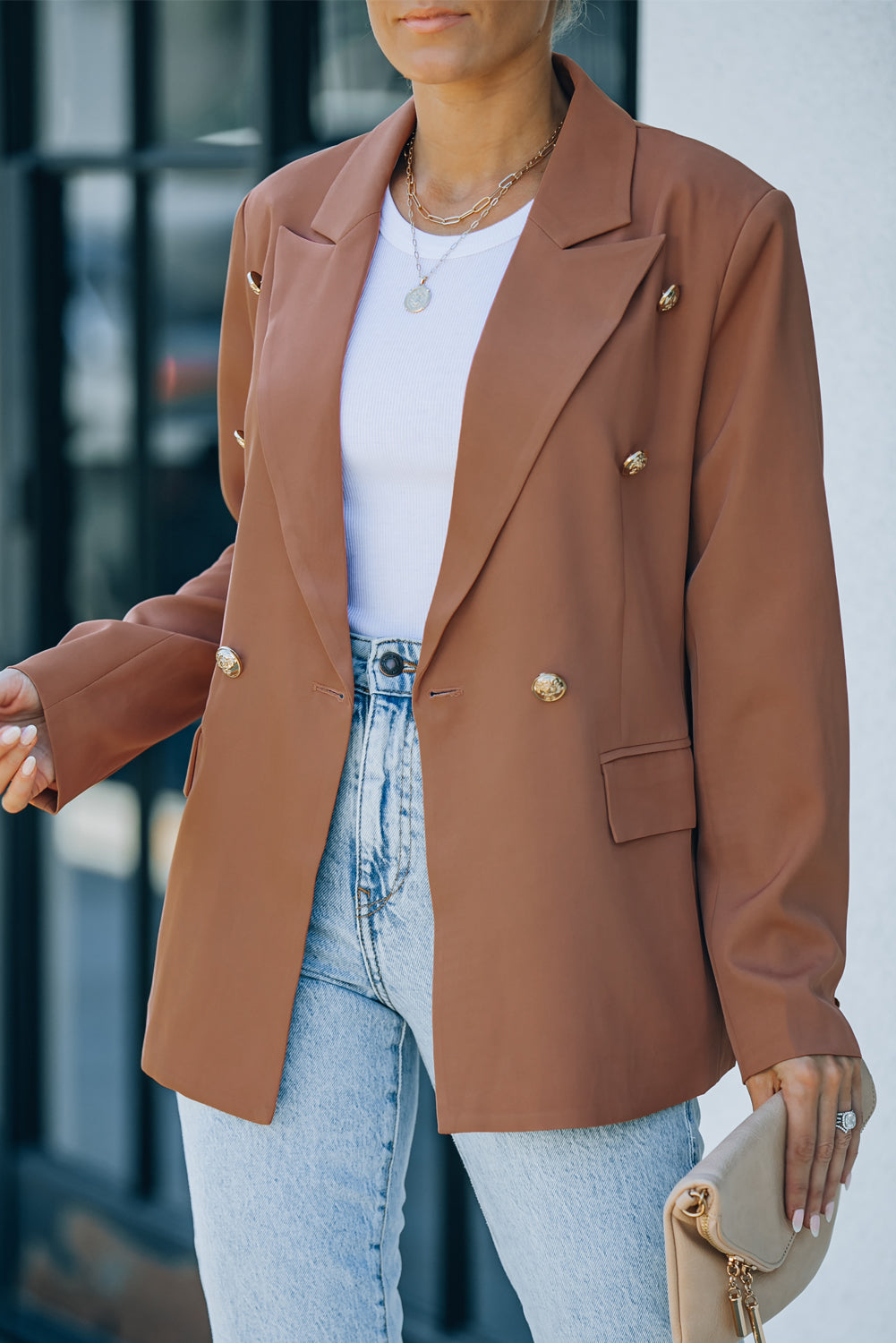 Double Breasted Casual Brown Blazer for Women