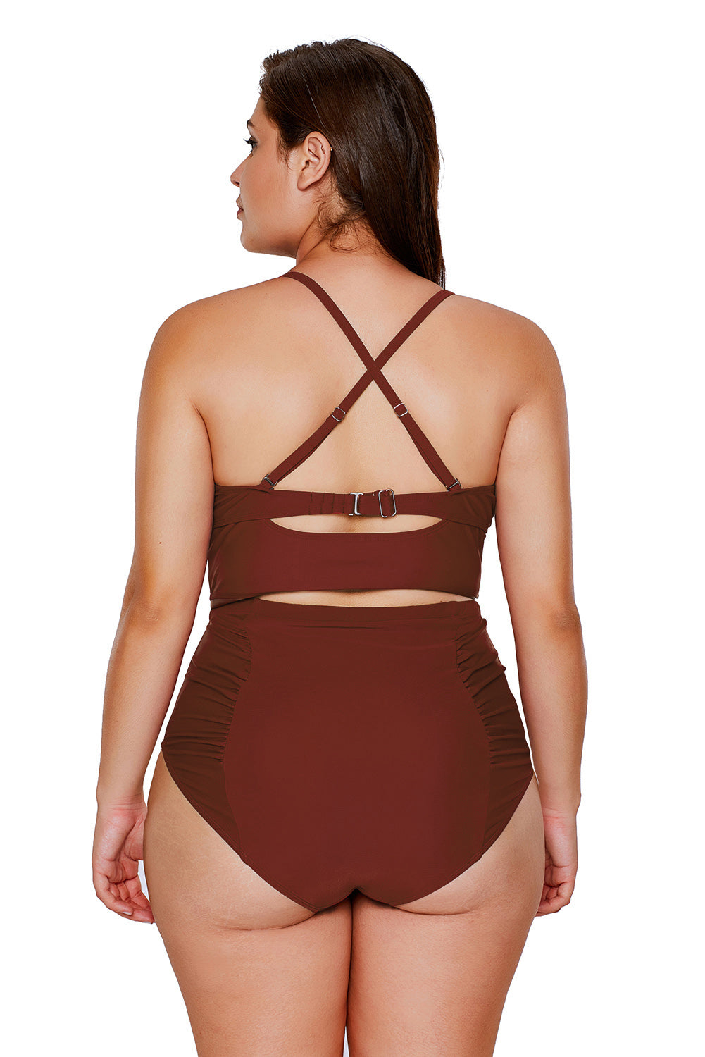 Black Strappy Neck Detail High Waist Plus Size Swimsuit