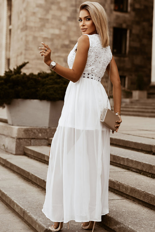 Sexy White V-Neck Maxi Dress