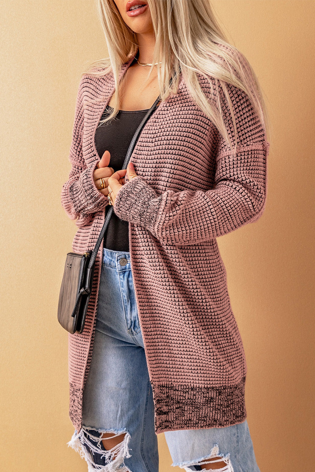 Small Print Knitted Open Front Cardigan