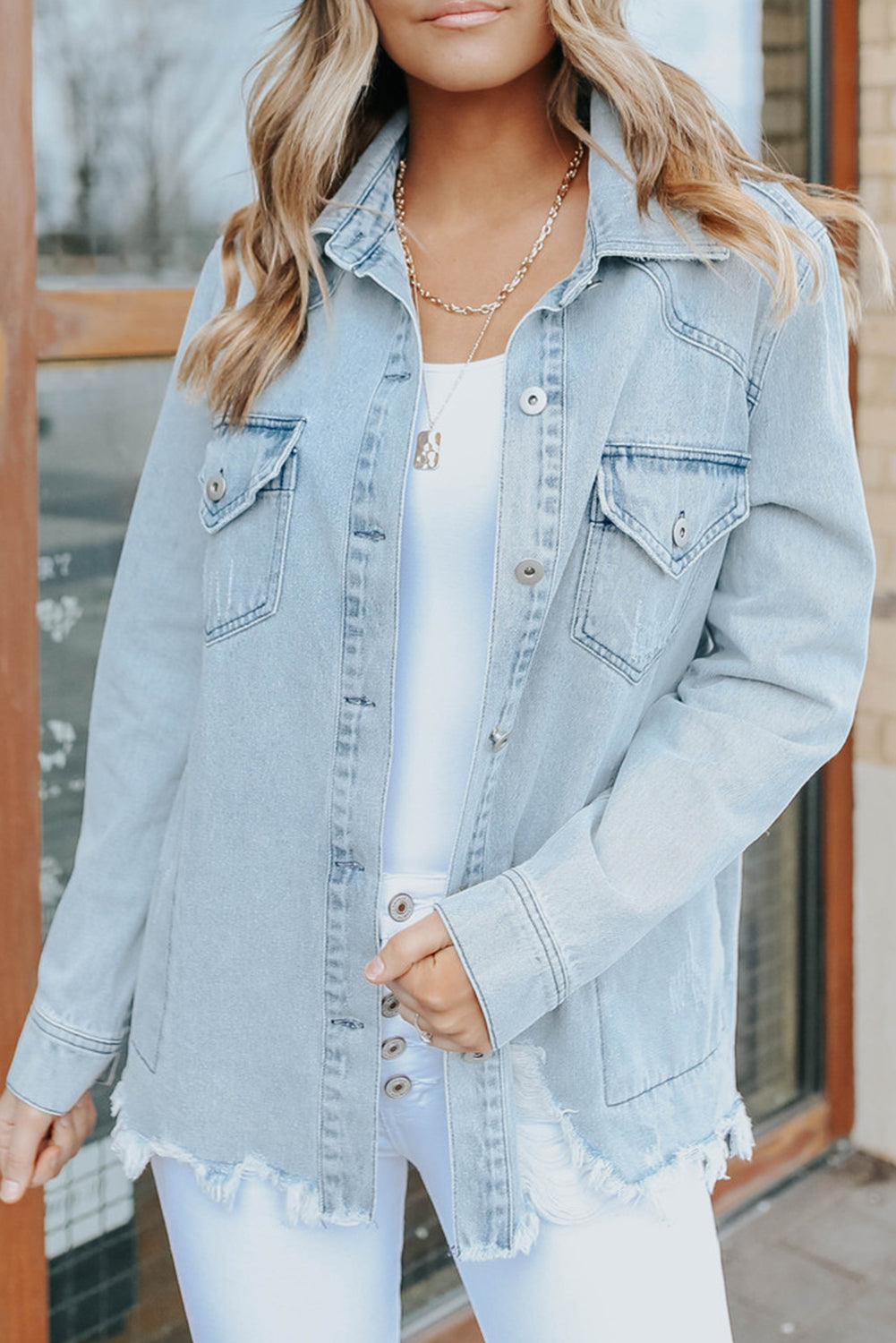 Sky Blue Flap Pocket Denim Jacket