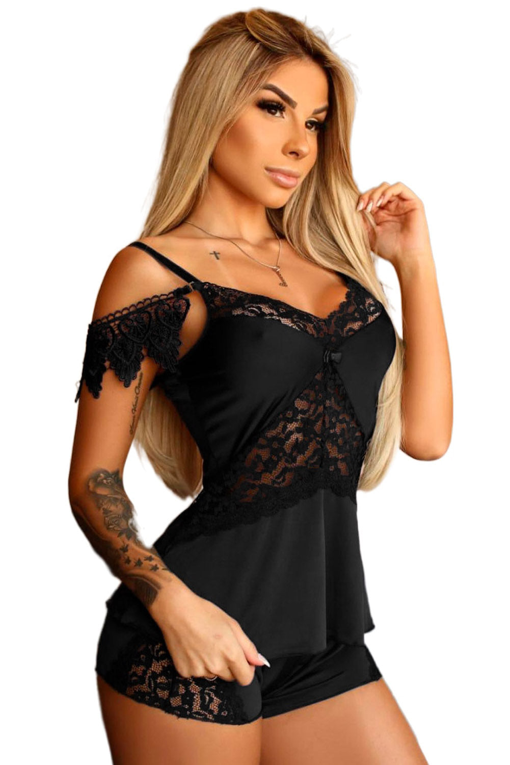 Steal The Show Black Lingerie short Set