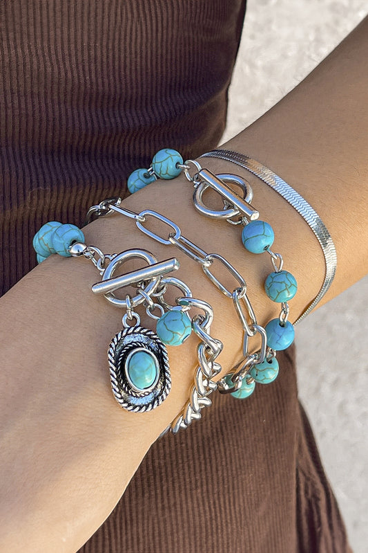 Light Blue Multi Layered Western Turquoise Beaded Bracelet Set