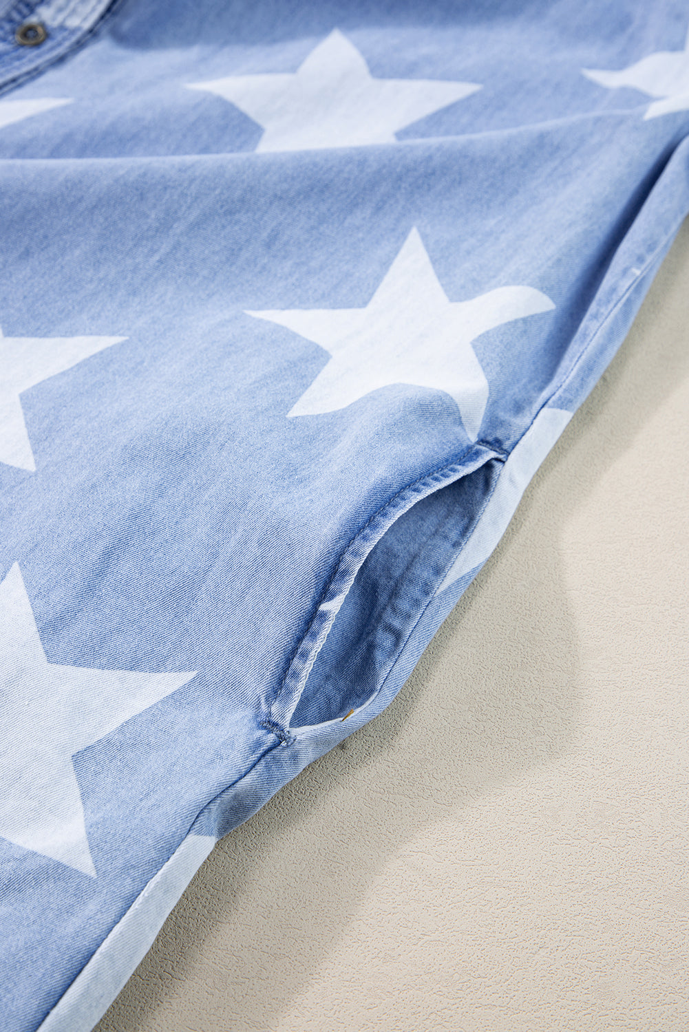 Sky Blue Stars Frayed Hem Denim Dress