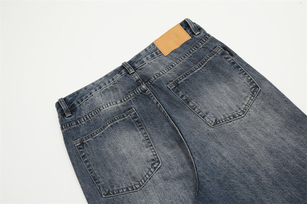 Men Retro Washed Worn Jeans