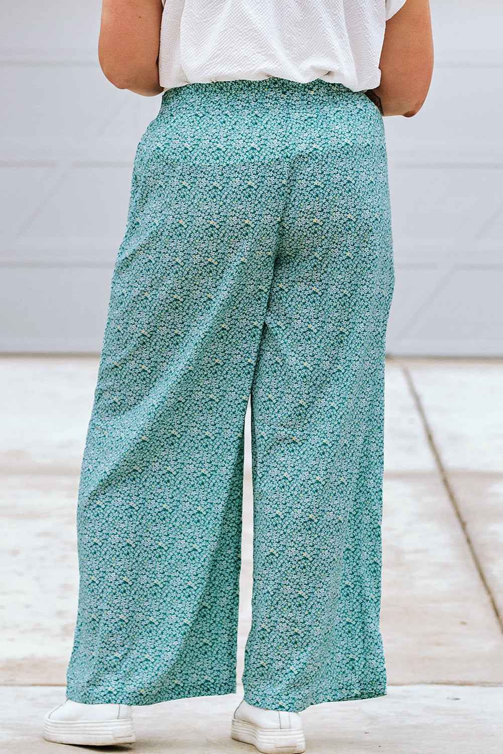 Green Plus Size Floral Wide Leg Pants