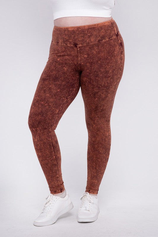 Plus Size Mineral Washed Wide Waistband Leggings