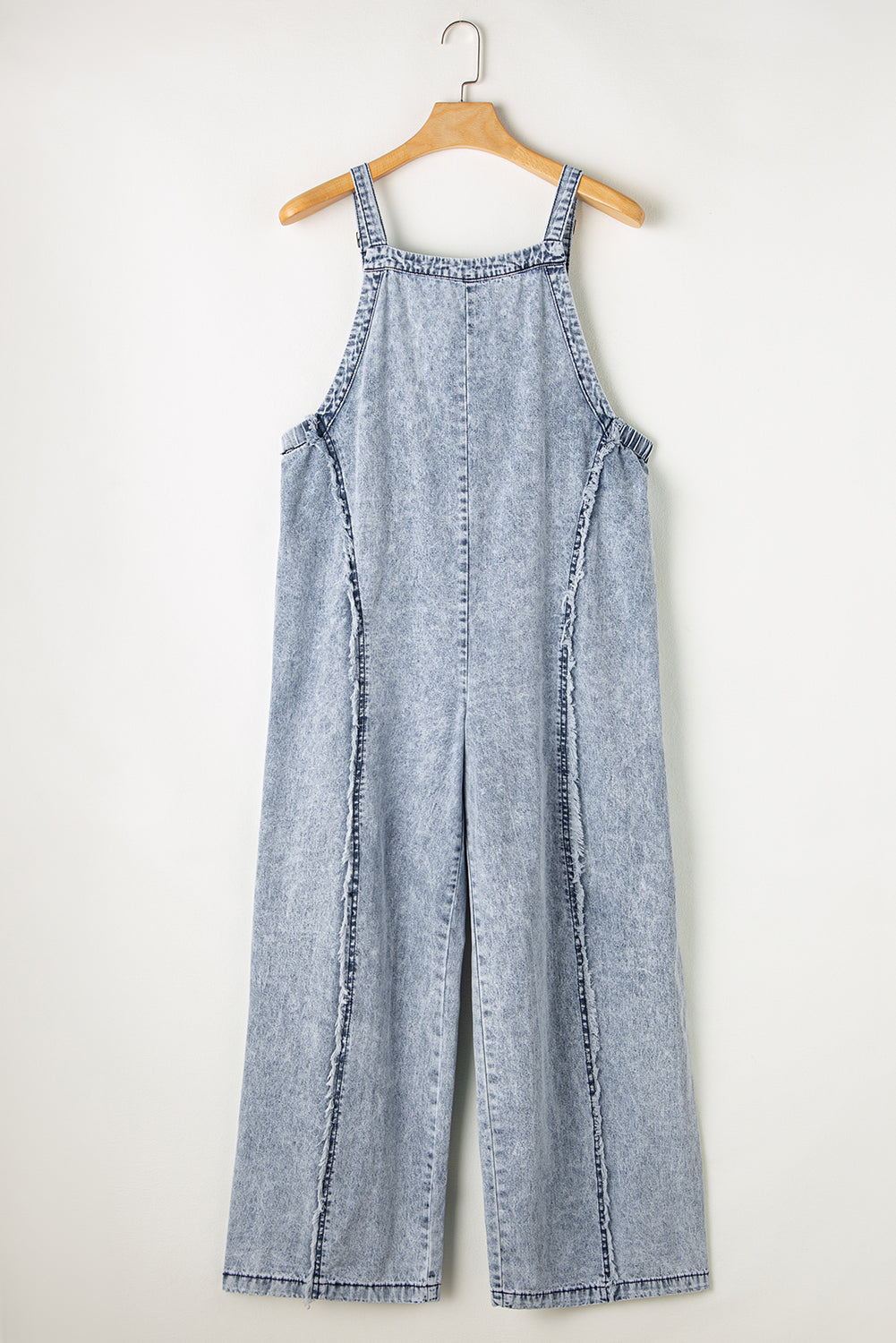 Light Wash Exposed Seam Denim Overalls