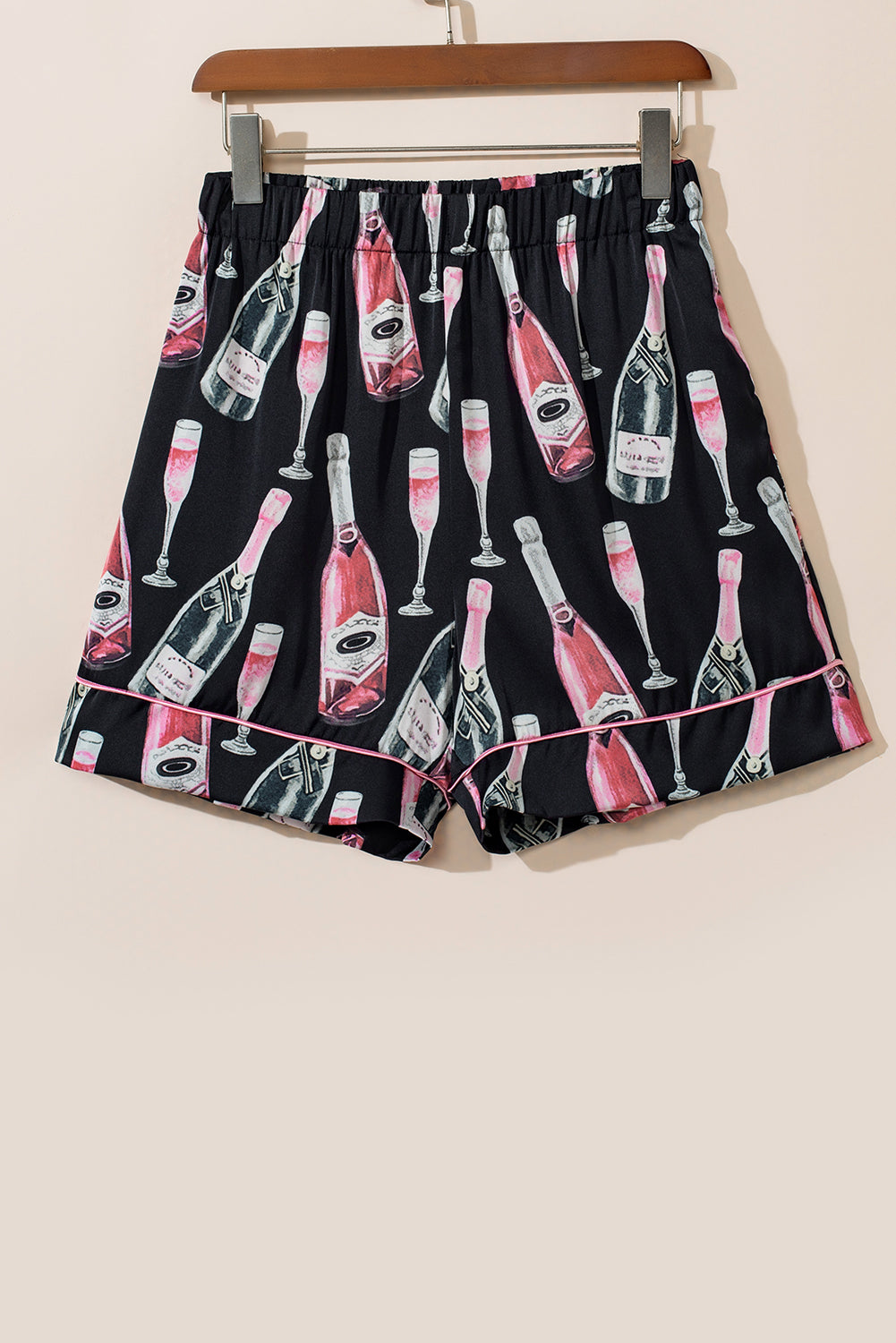 Black Champagne Print Silky Pajamas Set