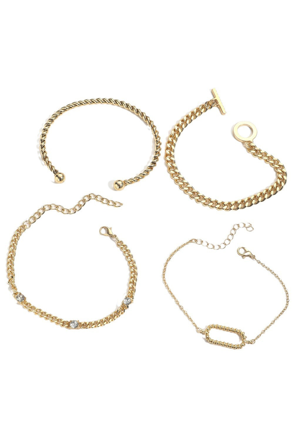 Gold Rhinestone Twist Adjustable Chain Bracelets