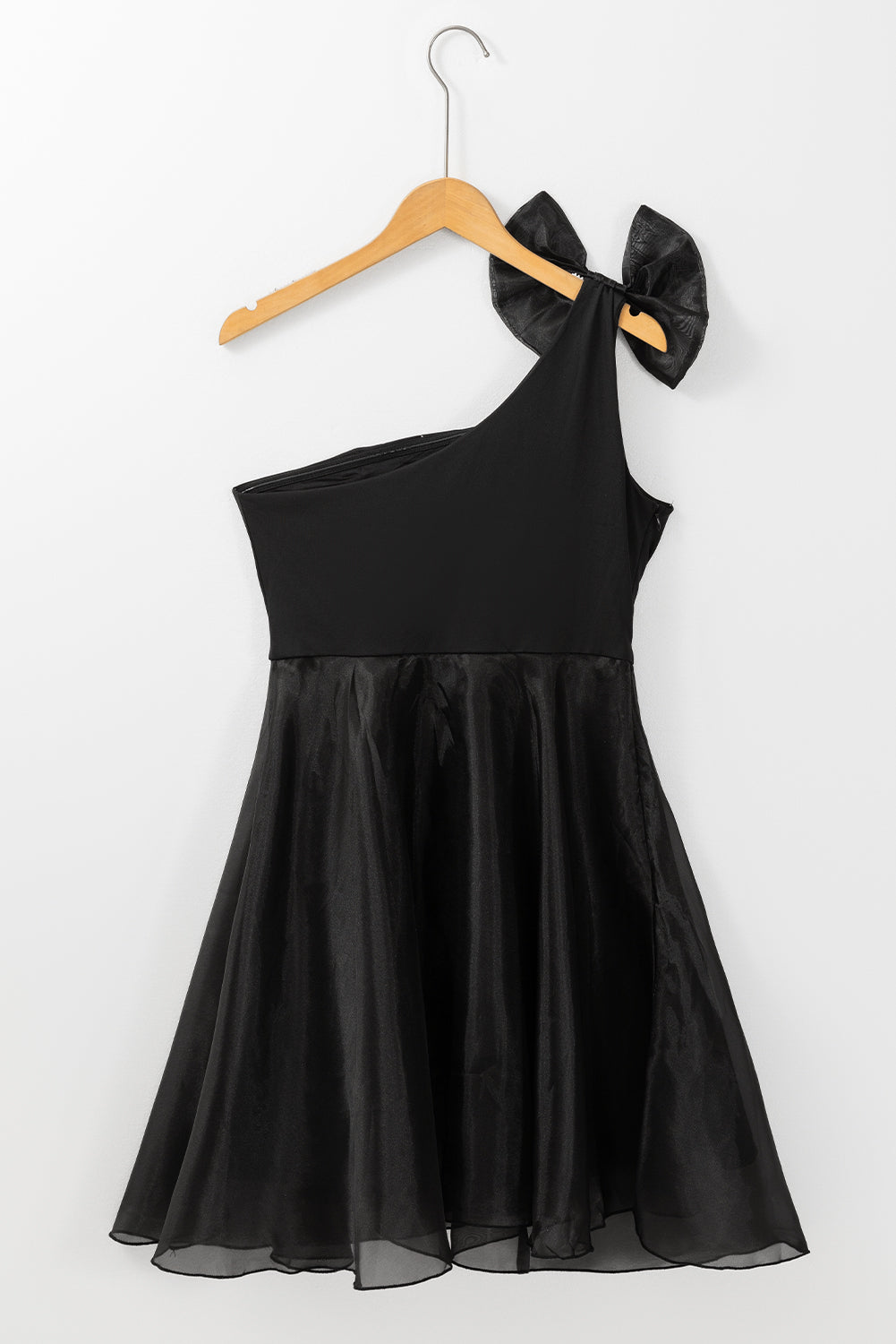 Black Bowtie One-shoulder Overlay Skater Dress