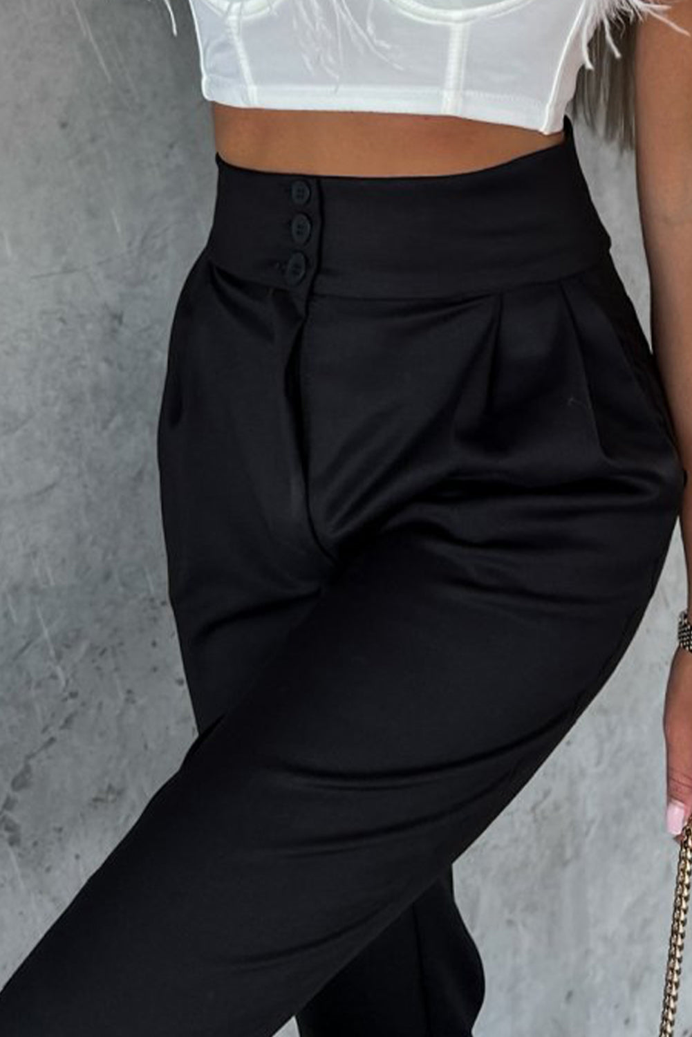 Black Button Up High Waist Tapered Pants