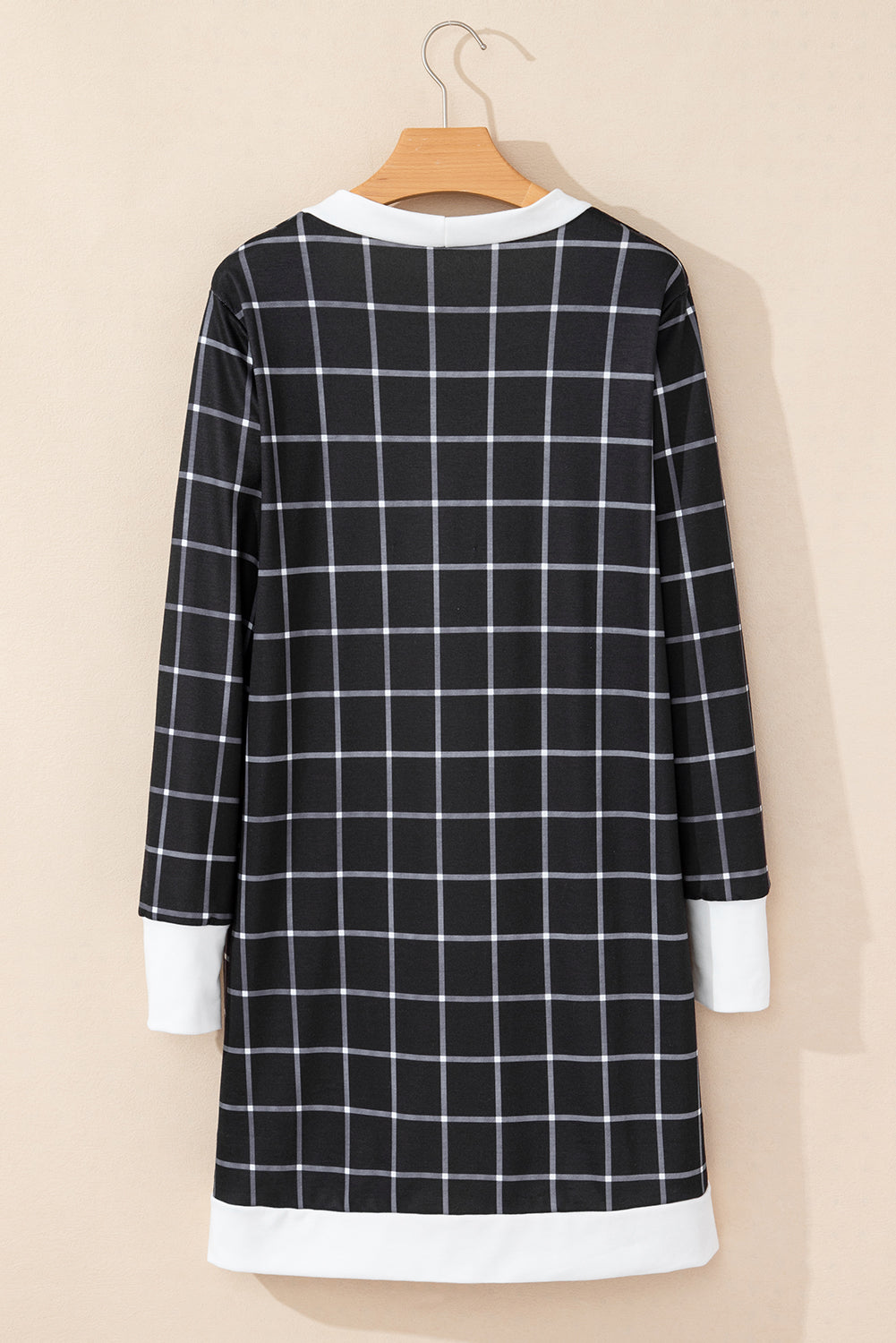 Black Plaid Open Cardigan with Pocket