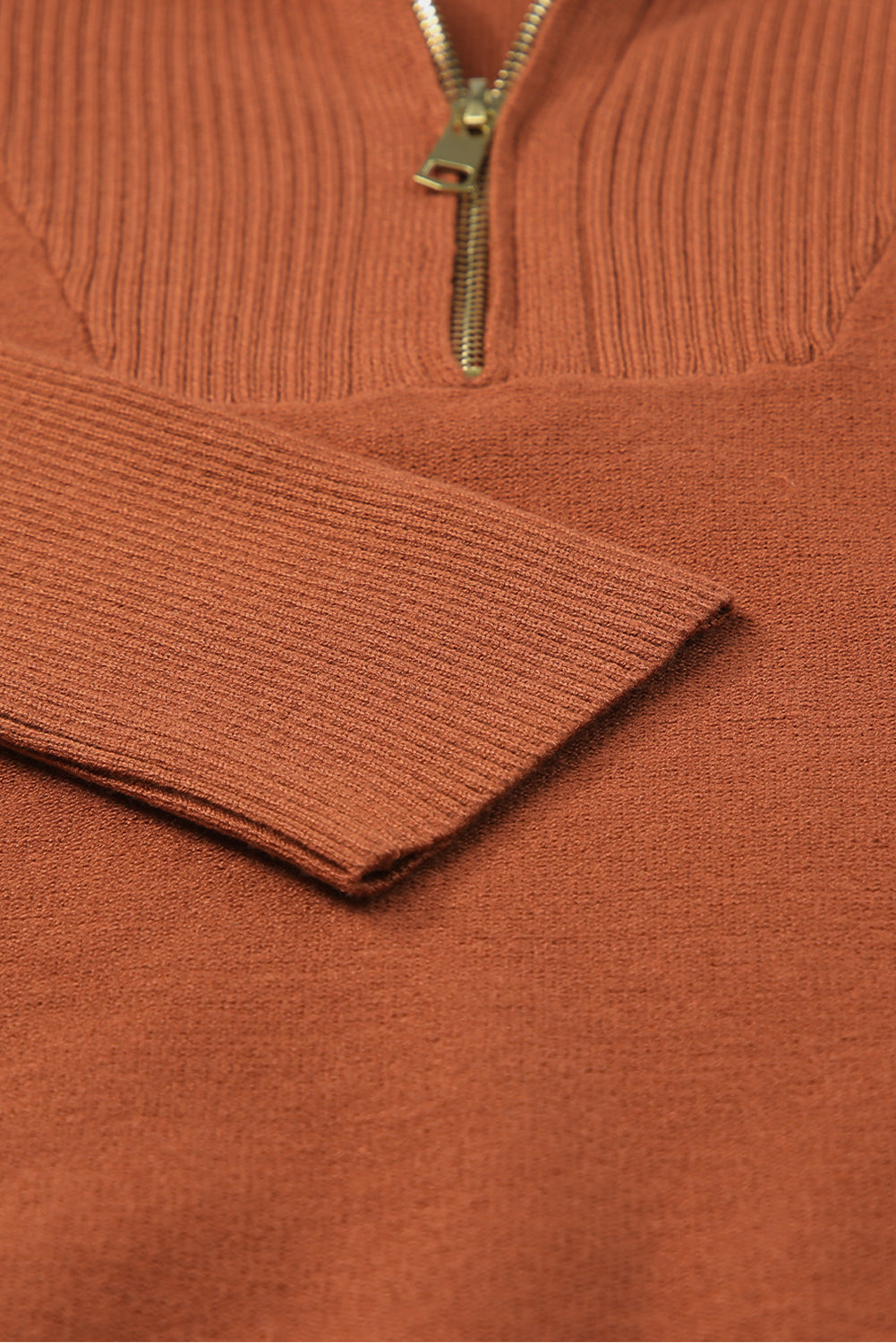 Brown Plus Size Zip Collar Sweater