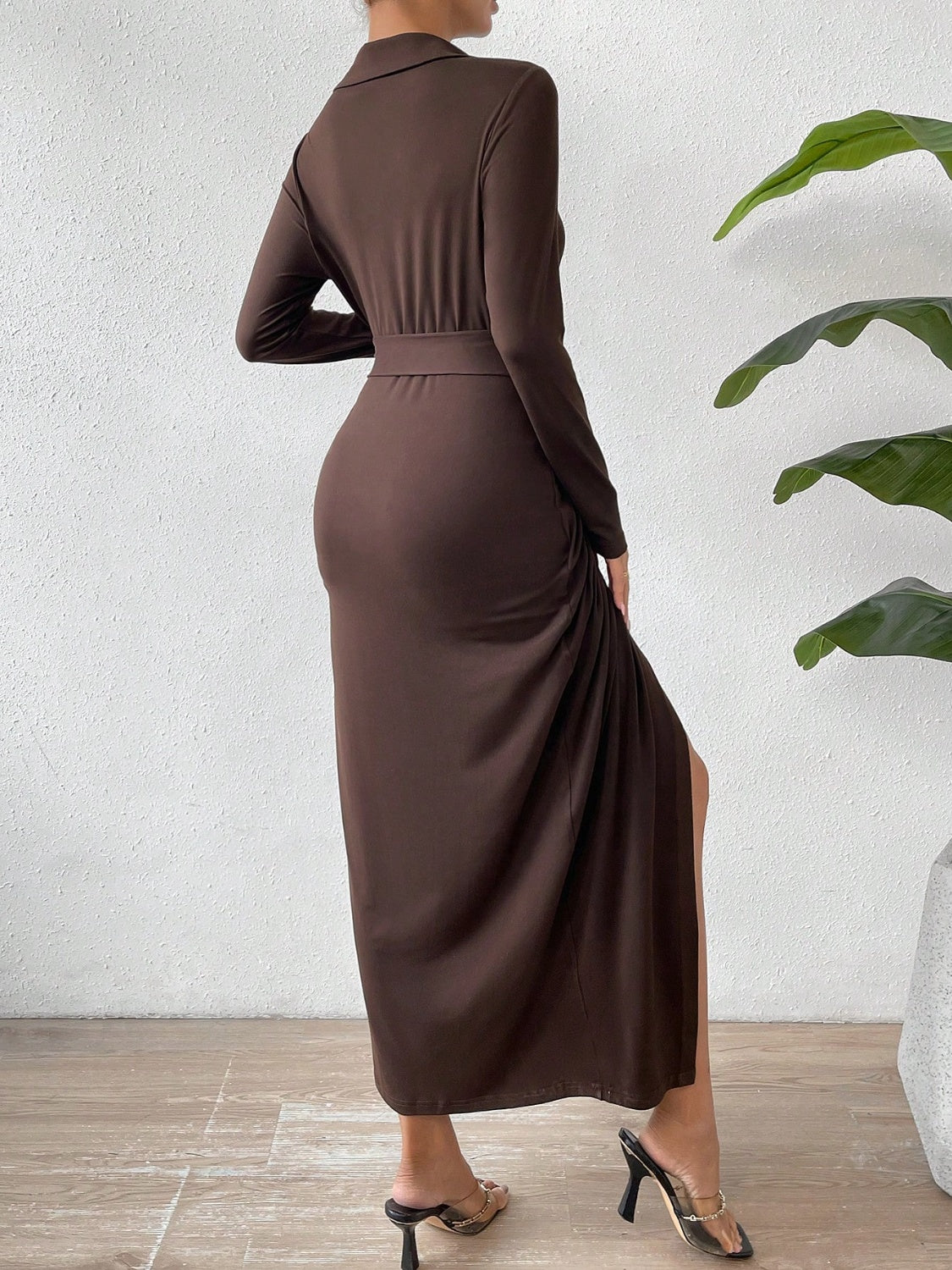 Tie Front Long Sleeve Wrap Dress