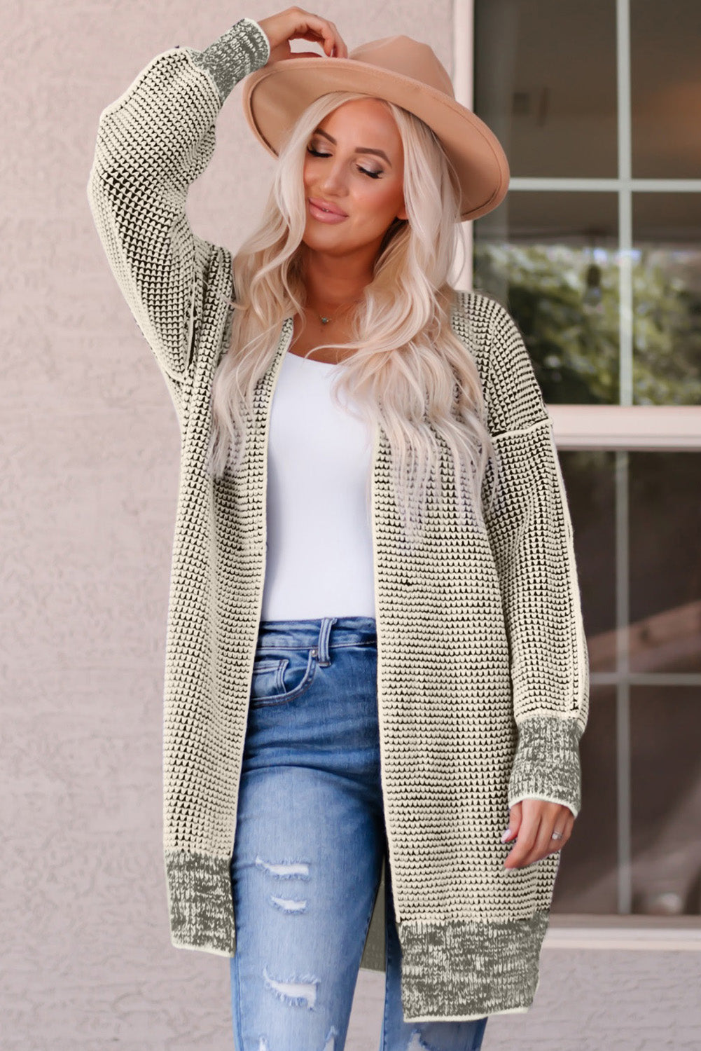 Small Print Knitted Open Front Cardigan