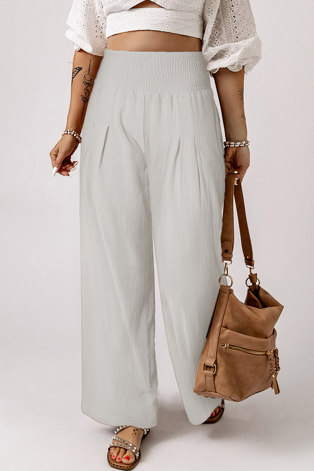 Khaki High Waist Wide Leg Pants