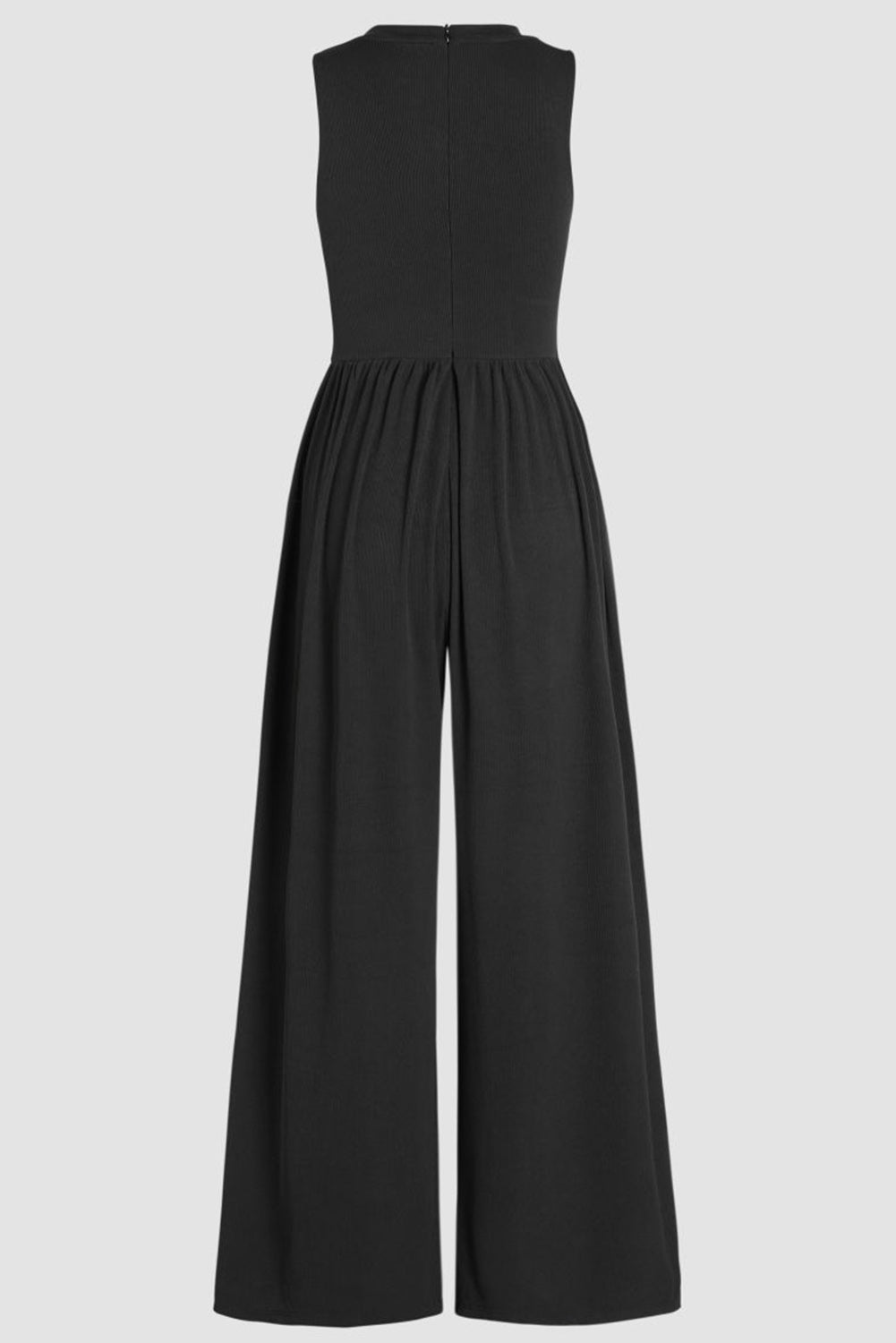 Grey Cinched Waist Sleeveless Wide Leg Jumpsuit