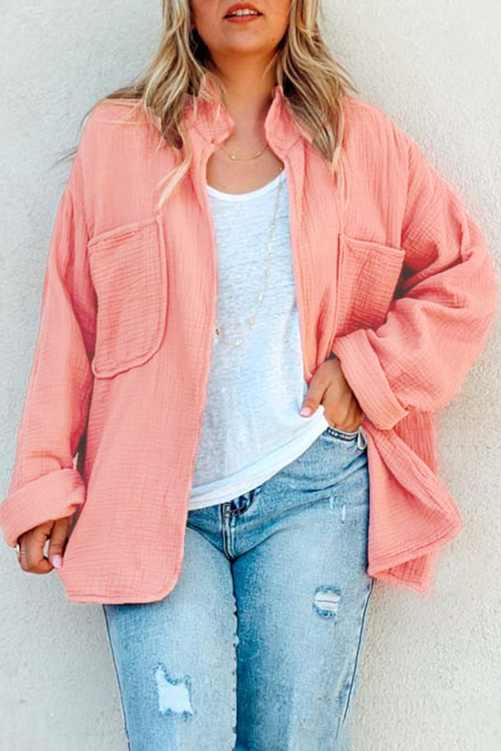 Flamingo Plus Size Crinkle Jacket/Cardigan