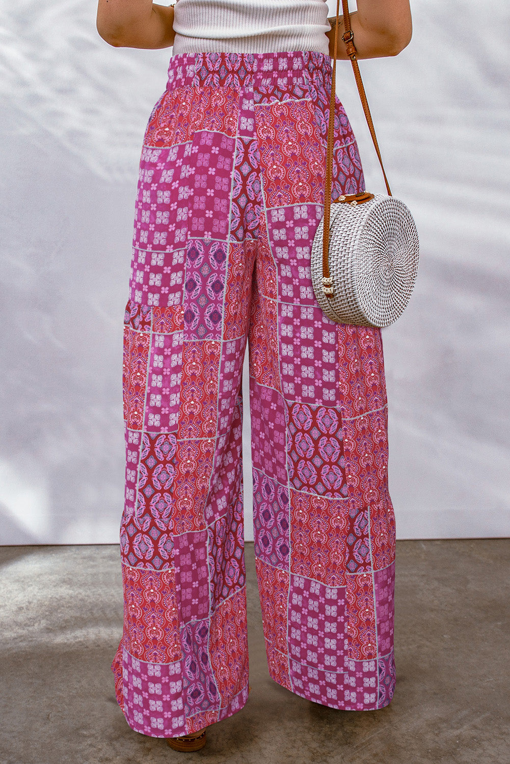 Multicolor Boho Style Drawstring Wide Leg Pants